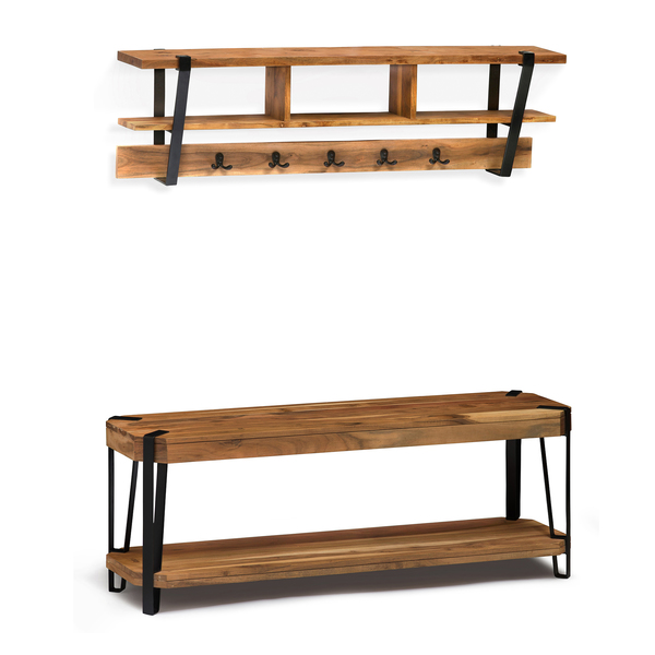 Alaterre Furniture Ryegate Natural Live Edge 48" Bench with Coat Hook Shelf Set AWCC042420